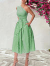 Women'S Casual Loose Fit Striped Sleeveless Dress with Belt, Off the Shoulder Collar, Side Pockets - Perfect for Spring/Summer