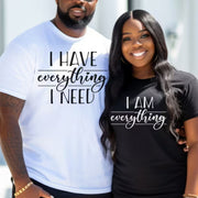 [Valentine's Day T-Shirts] Valentine's Day Couple's T-Shirts - Pair "I Have Everything I Need" "I Am Everything" - Cotton Regular Fit Short Sleeve Tops - All-Season Knit Fabric, Digital Heat Transfer, Festive Party Wear, Idea