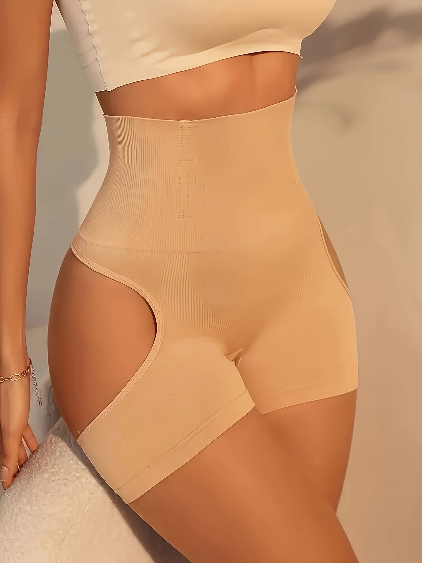 1pc Women's High-Waist Shaping Shorts - Tummy Control & Butt Lifter, Seamless Knit Fabric, Medium Support, Asymmetrical Design, 85% Polyamide 15% Elastane, Machine Washable, Everyday Comfort Wear|Asymmetrical Panties|Snug Fit