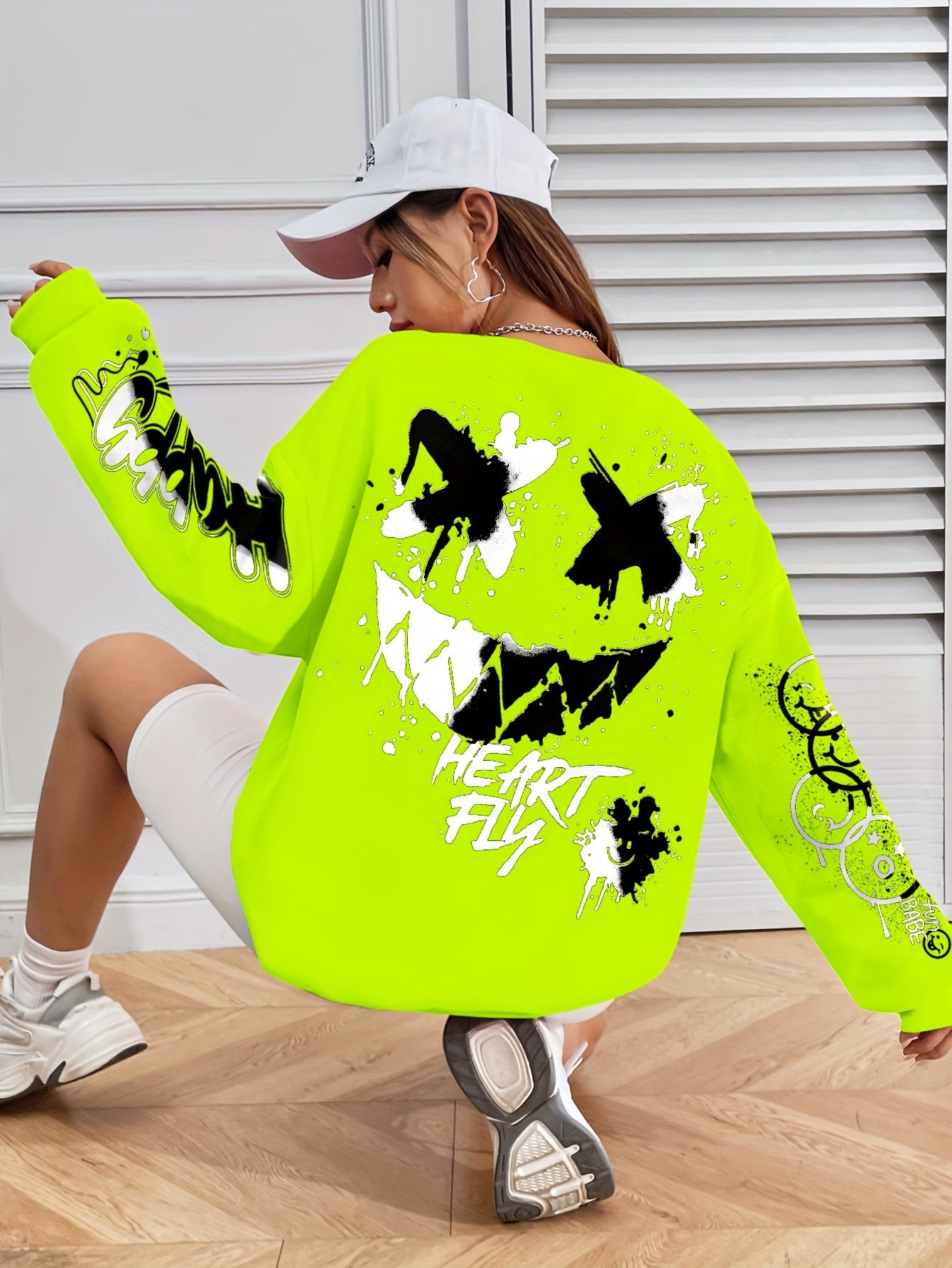 Women's Elegant Graffiti Letter Print Sweatshirt - Black with Pink & Blue Art, Round Neck, Medium Stretch, Machine Washable, Autumn Winter Casual Pullover, Ladies Sweatshirts, Everyday Comfort, Bold Graphic Design, Medium Str