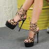Chic Leopard Print Open-Toe Stiletto Sandals for Women - Sexy Lace-Up High Heels, Waterproof Platform, Faux Cover, Sizes 5-10