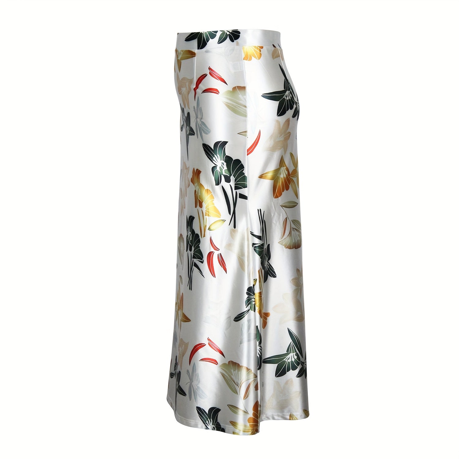 Women's Elegant Floral Print Stretchy Mermaid Skirt - Plus Size Long Flowy Polyester-Spandex Blend, Machine Washable All-Season Midi Skirt for Casual & Formal Wear, Comfortable Fashion | Highwaisted Skirt | Flexible Wear