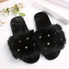 Fuzzy Faux Pearl Home Slippers, Soft Sole Plush Lined Indoor Shoes, Non-slip Floor Mute Slippers, Winter & Autumn