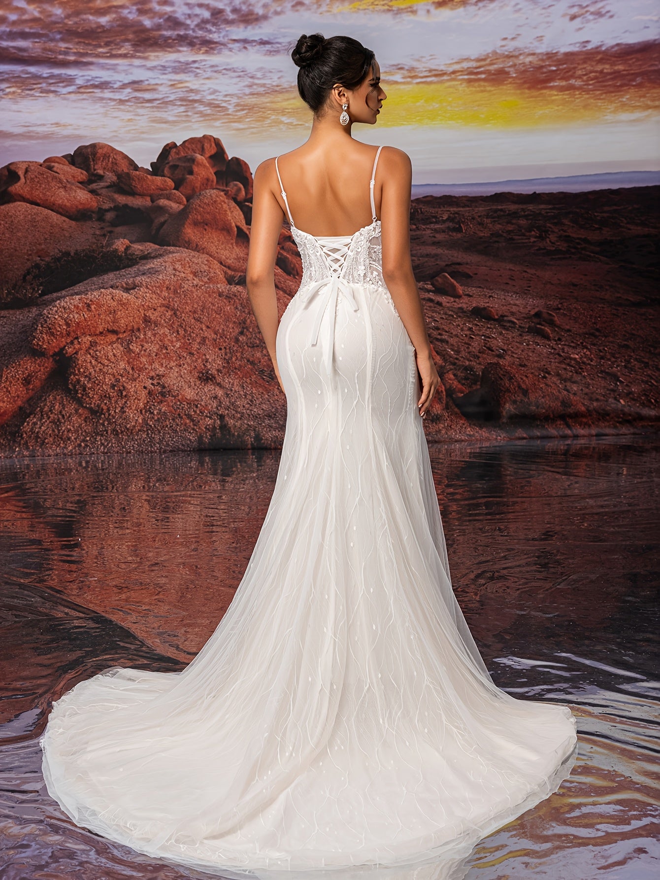Slip Dress Fishtail Sexy Lace Fabric Soft Comfortable Sequins Wedding Dress
