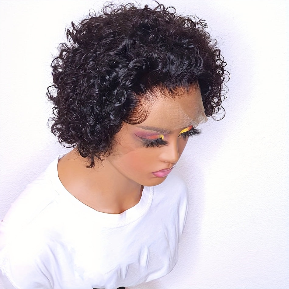 Women'S Sports Style Curly Wave Wig, 13x1 Lace Front, 150% Density, Human Hair Extensions for Women