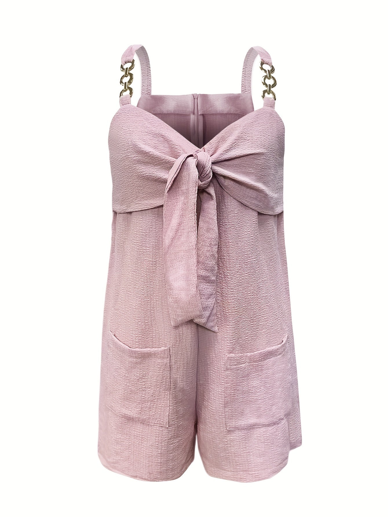 Vibrant Solid Color Polyester Elegant Vest Romper Jumpsuit - Sleeveless Collarless Chain Strap Design, Dual Pockets, No Elasticity, Woven, Perfect for Summer - Womens Casual Clothing