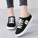 Round Toe Breathable Women's Solid Canvas Shoes Slippers Lace Up Slip On, All-match Footwear
