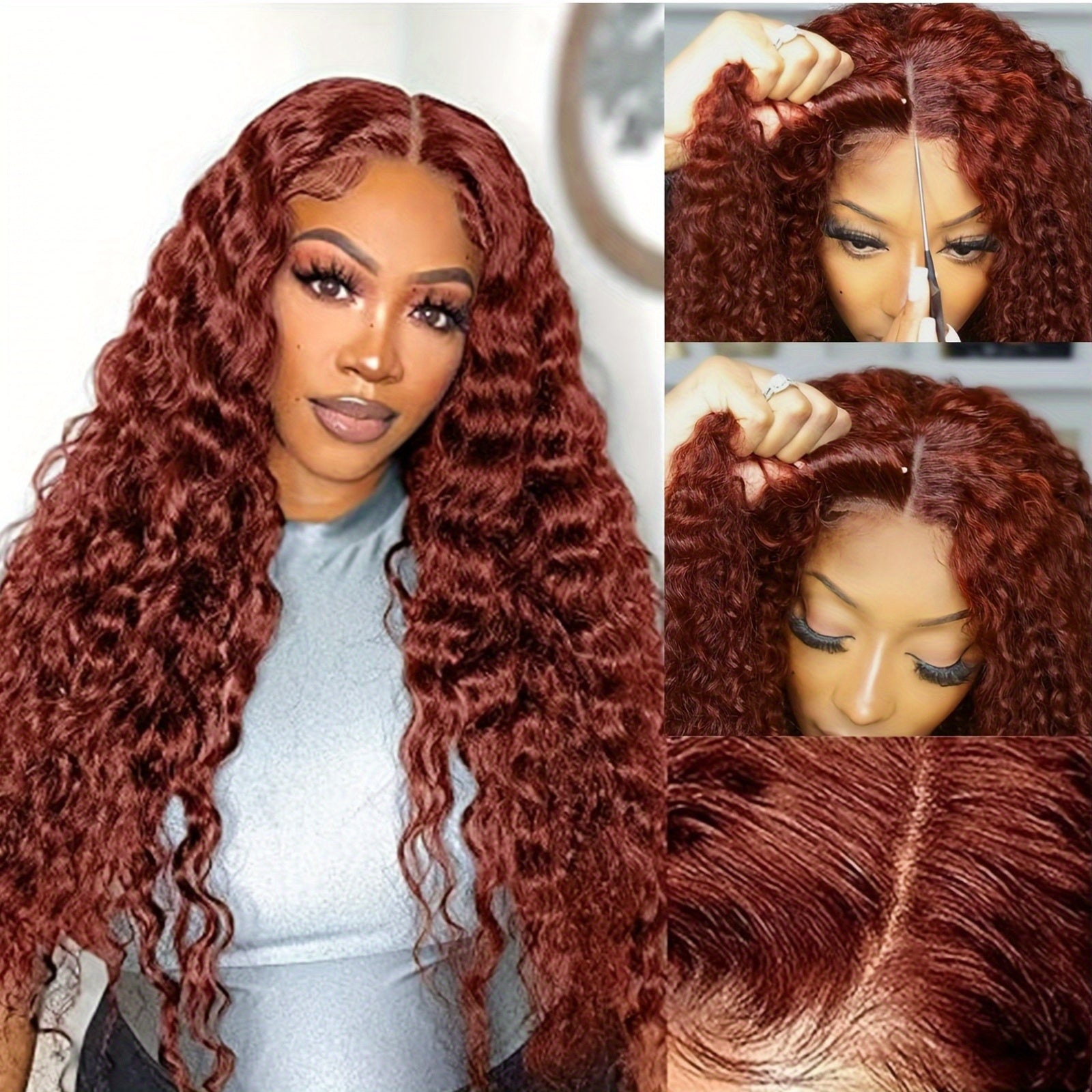 Easter Special Offer 180 Density 5x5 Red Brown Dark Wavy Front Wig 5x5 Glueless HD Lace Front Wig Colorful Curly Lace Closure Front Human Hair Wig