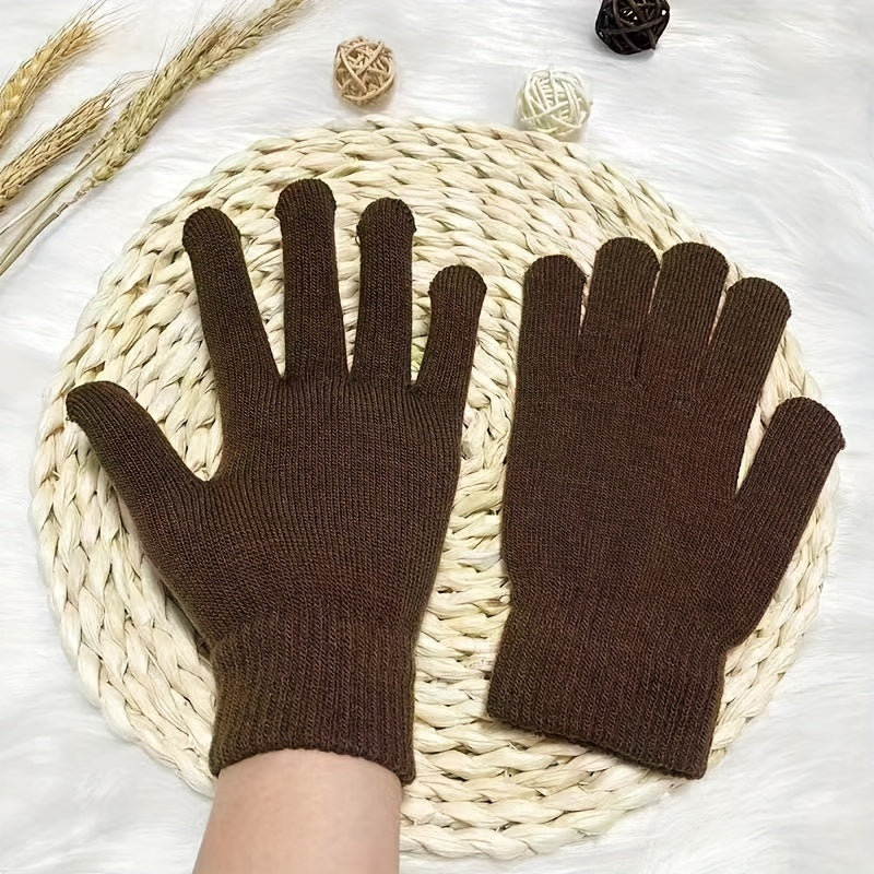 [5 Pairs ] Gloves Winter General-purpose Thickened Velvet Warm Outdoor Cycling Black Knitted Simple Trend Gloves