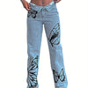 Womens Straight Leg Boyfriend Jeans, High Waist Butterfly Print Loose Denim Pants
