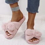 Hairy Drag Women Korean Fashion Bow Open-toed Outer Wear Home Warm Flat Cotton Slippers