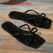 2025 Spring-Summer New Women's Shoes Casual Outdoor Lightweight Open-Toe Slip-Ons Simple Vacation Beach Slippers Comfortable Flat Sandals Bow Design High Quality Toe Post Flip-Flops for Ladies and Girls