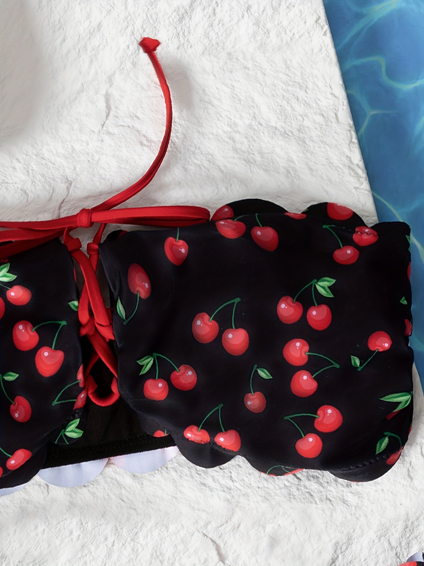 Women'S Sexy Strapless Bikini Set, High Stretch Polyester Fabric with Lace-up Detail, Fruit Pattern Swimwear, 85% Polyester 15% Elastane