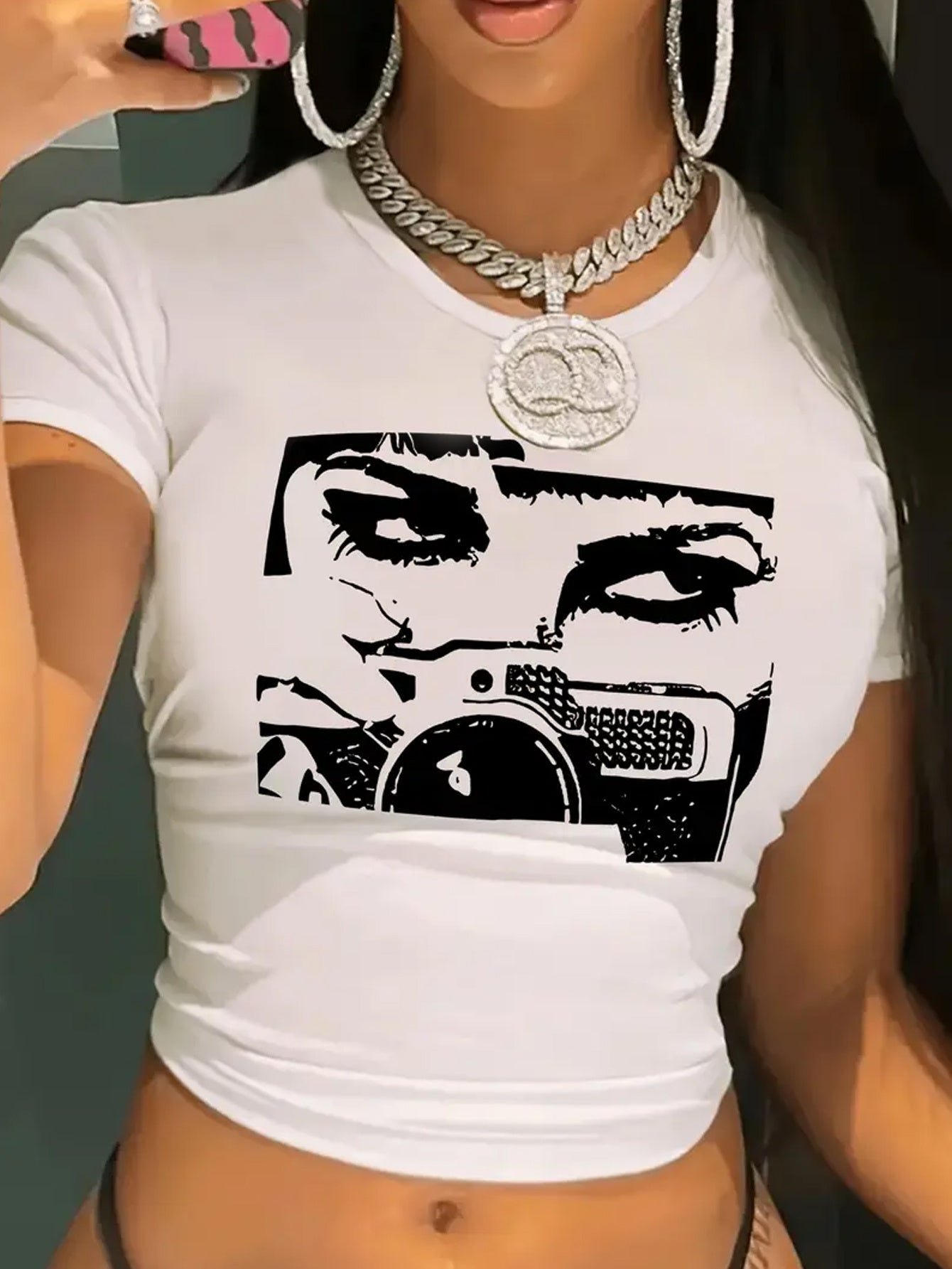 Graphic Printed Cropped T-Shirt, Y2K Spring And Summer Short-Sleeved Crop Top, Women'S