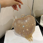 Elegant Heart-Shaped Rhinestone Evening Clutch with Tassel, Lightweight Acrylic Party Handbag with Removable Strap, Buckle Closure, Rayon Lined, No Pattern Design for Valentine'S Day