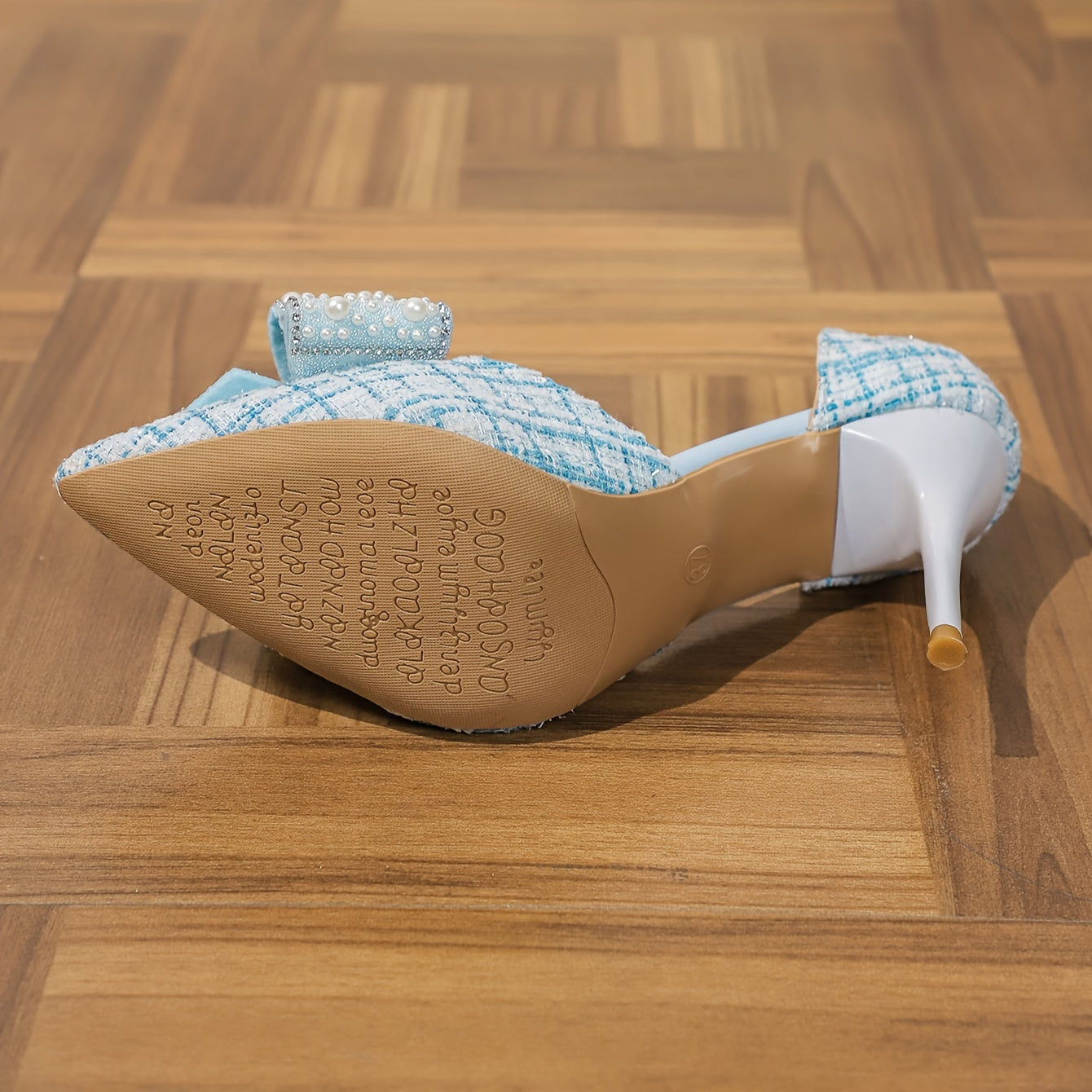 Women's Shallow Pointed Blue Bow Pearl Hollow High Heels Stiletto Fairy Style - For Spring & Autumn - Professional Work Shoes - Perfect Gift for Women