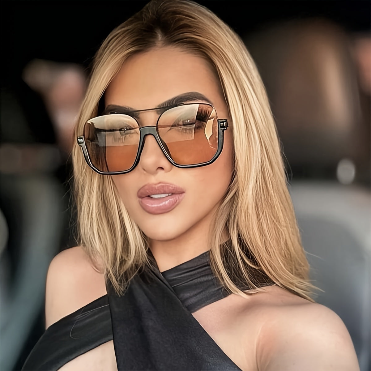 Women'S Fashion Square Glasses, Metal Frame, -Reflective PC Lens, Large Double Bridge, College Parties, and