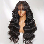 Klaiyi Fluffy Loose Wave 13x4 Lace Frontal Wig With Bangs Pre Cut Pre Bleached Pre Plucked Lace Front Human Hair Wig Ready To Wear Pre Everything Wig