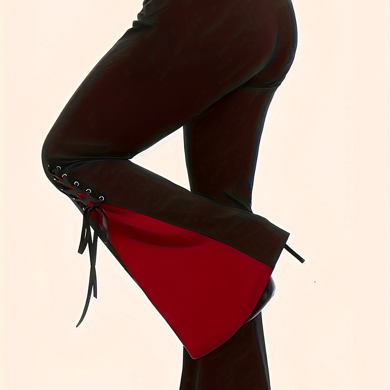 Color Block Flare Leg Pants, Elegant Skinny Tie Side High Waist Pants For Spring & Fall, Women's Clothing