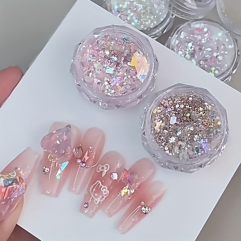 4Jar Mermaid Sparkle Nail Glitter - 4-Color Holographic Sequins, Ultra-Thin Laser Flakes, Sparkling Shard, No Fragrance for Manicure Accessories