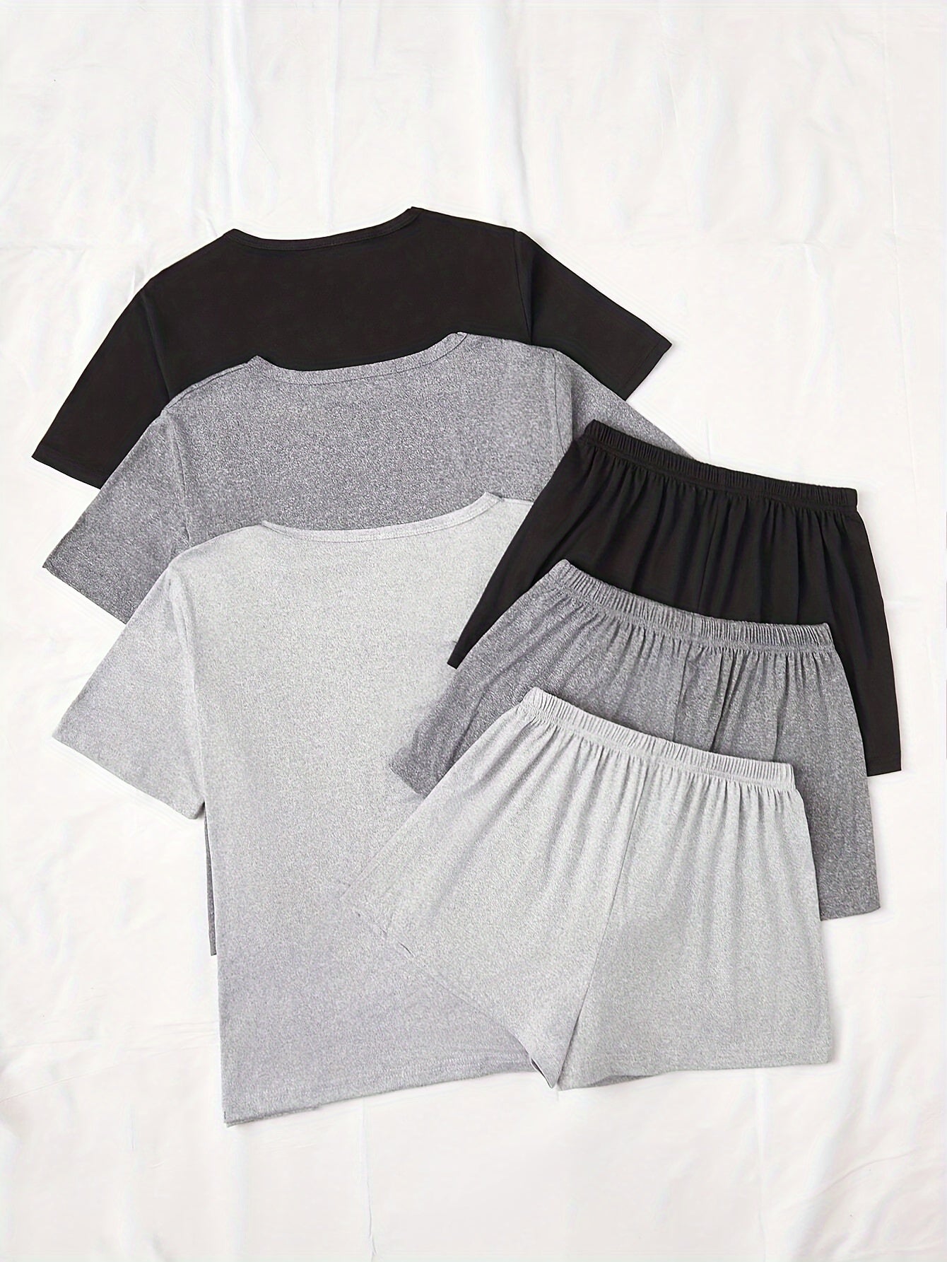 3 Sets Women's Letter Print Casual Pajama Set, Short Sleeve Round Neck Top & Shorts, Comfortable Relaxed Fit