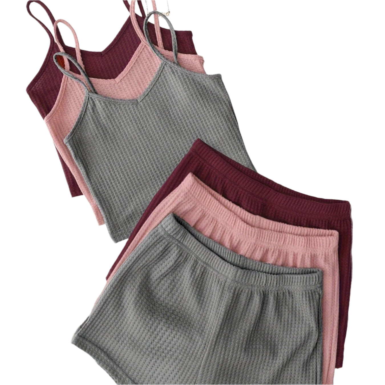 3-Pack Women's Lounge Sets – V-Neck Cami Tops & Elastic Waist Shorts, Backless Solid Color Two-Piece Outfits for Everyday Comfort