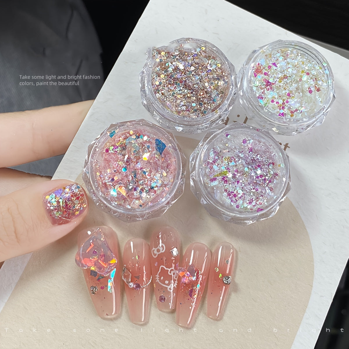 4Jar Mermaid Sparkle Nail Glitter - 4-Color Holographic Sequins, Ultra-Thin Laser Flakes, Sparkling Shard, No Fragrance for Manicure Accessories