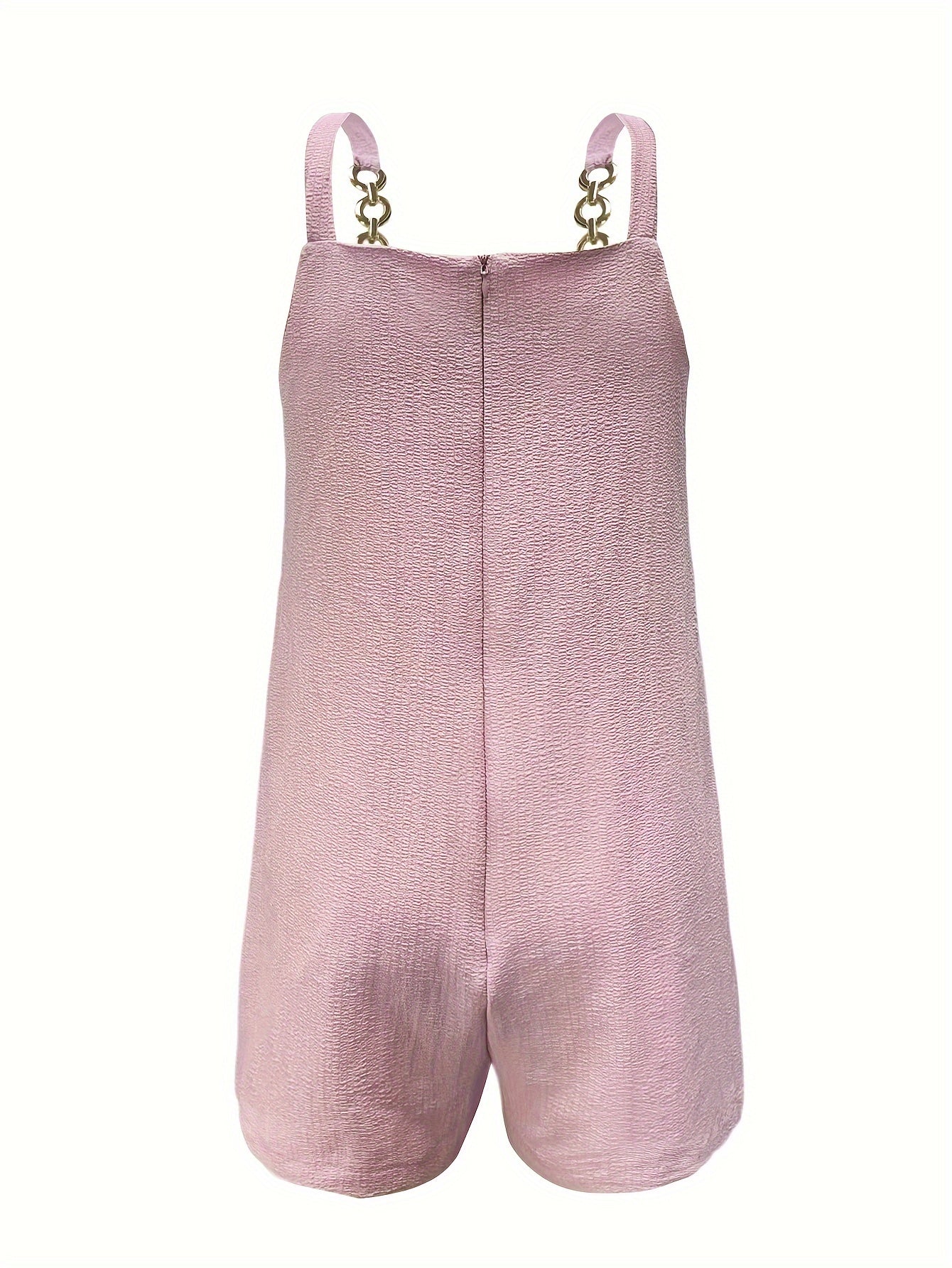 Vibrant Solid Color Polyester Elegant Vest Romper Jumpsuit - Sleeveless Collarless Chain Strap Design, Dual Pockets, No Elasticity, Woven, Perfect for Summer - Womens Casual Clothing