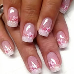 24pcs Chic Pink Floral Gradient Press-On Nails Kit - Short Square, Glossy Finish with Jelly Adhesive & Nail File Included for Women
