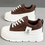 Women's Casual Low-Top Running Shoes - Versatile White & Brown Design, Lace-Up, Comfortable EVA Insole, Durable PVC Sole, Perfect for Casual Attire, Students, and Office Use, Student Sneakers | Modern Sneakers | Synthetic Cov