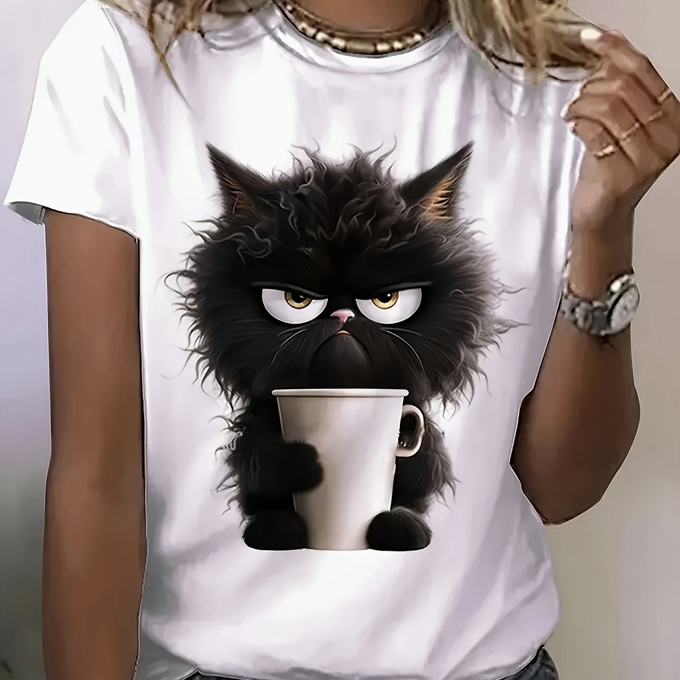 [All-Season Comfortable Graphic Tee] Chic Alphabet-Print Tee - Versatile, Easy-Care & Comfortable, Women'S Casual All-Season T-Shirt Fashionable Womens Graphic Print T-Shirt - Casual Short Sleeve Crew Neck Top - Lightweight &