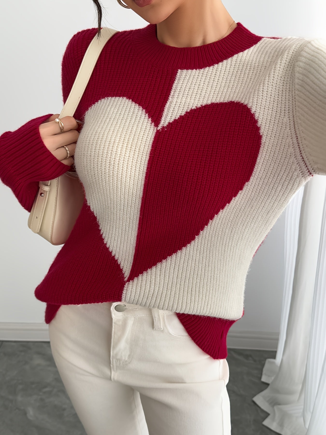 Women'S Knit Heart Top, Valentine'S Day Heart Pullover