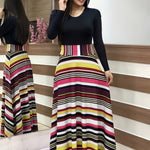 Stunning Floral Print Maxi Dress - Women's Elegant Long Sleeve Crew Neck Splicing Dress for Spring & Fall - Perfect for Various Occasions