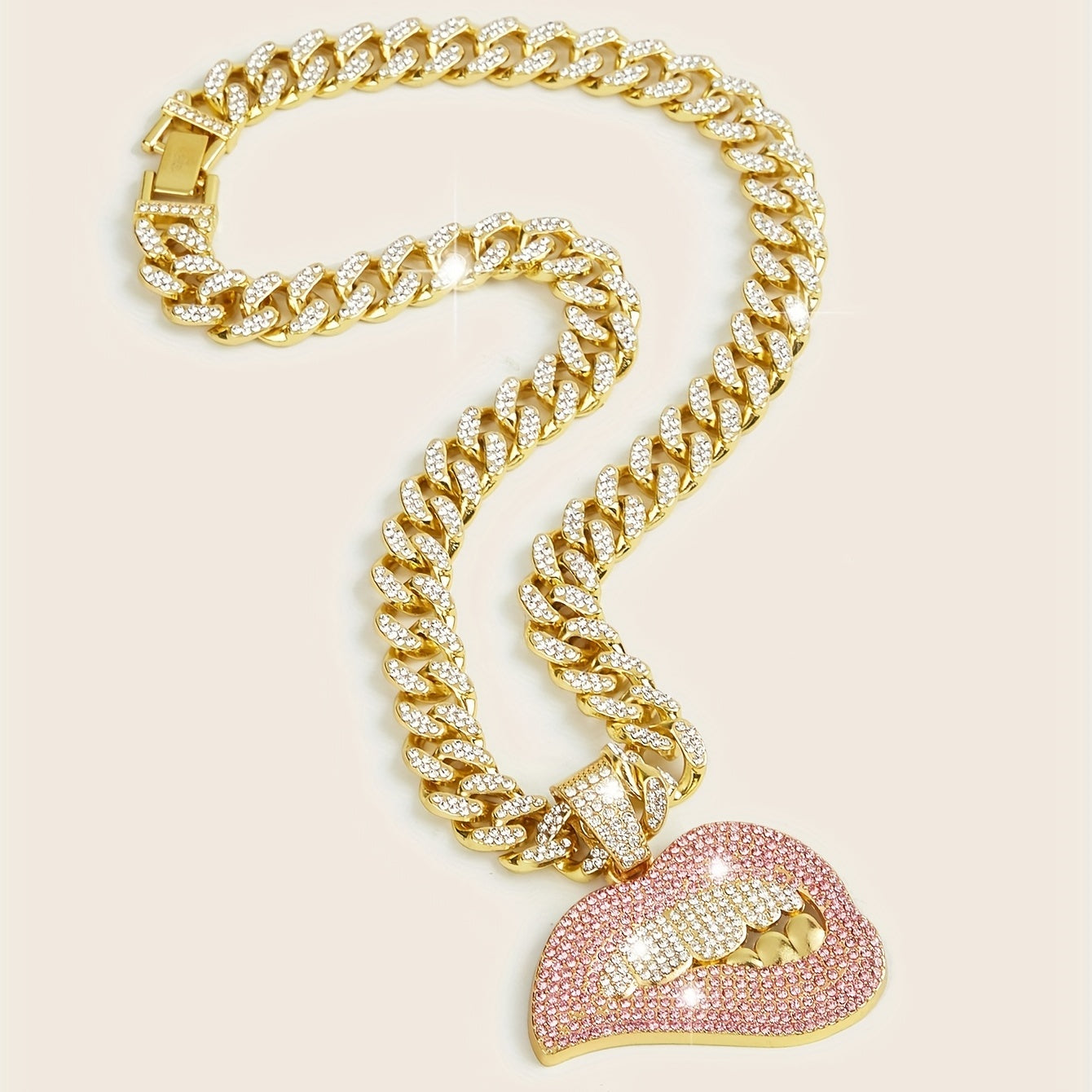 Women's Pink Rhinestones Red Lips Exquisite Cuban Necklace Party Jewelry Holiday Travel Decor Accessories
