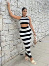 Two-color knitted top and skirt with hanging neck pin [Mitaohang] XLZ01125