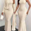 YY0102111 Elegant Solid Color Camisole Dress and Cardigan 2pcs Set, Suitable for Spring Summer Autumn