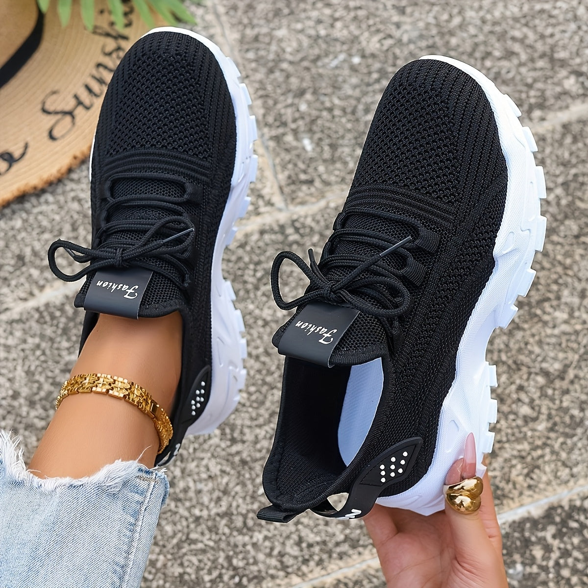 Women's Breathable Knit Running Shoes - Lightweight Low-Top Sneakers with Soft Cushioned PVC Sole, All-Season Comfort for Gym, Walking & Casual Wear - White, Gym Shoes, Sleek Design, Comfortable Insole