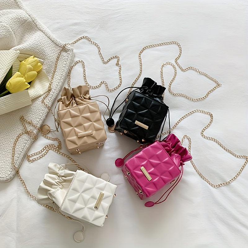 Mini Diamond Grid Small Square Bag, Fashionable Chain Square Bag, PU Material