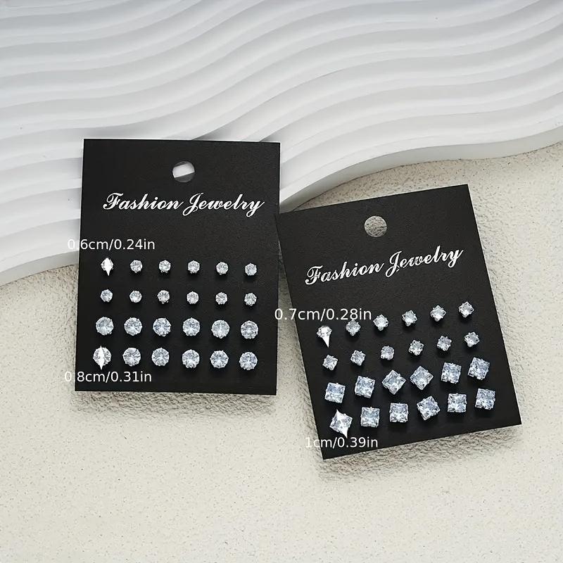 Set Of 48pcs Of Stylish And Classic Earrings With Simple Style, Embedded With Rhinestones, Suitable For Daily Wear, Parties, And Gifts.