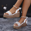 Chic Faux Pearl Wedge Sandals 2024 - Open Toe, Ankle Strap, Platform Heel in Solid Color