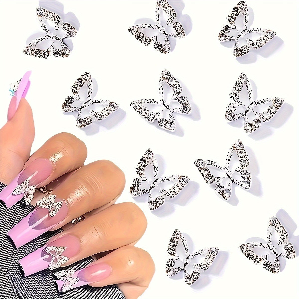 100pcs 3D Butterfly Nail Art Charms, DIY Nail Faux Jewelry Decorations, Glitter Accents For Manicure, Craft Supplies