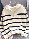 Soft Touch, Chic Striped Zip-Up Sweater for Women - Cozy & Thick, Perfect for Spring/Fall, Machine Washable