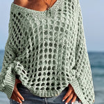 [Beach-Ready] Women's Crochet Knit Top | Long Sleeve | Polyester | Breathable | Casual | Spring & Summer