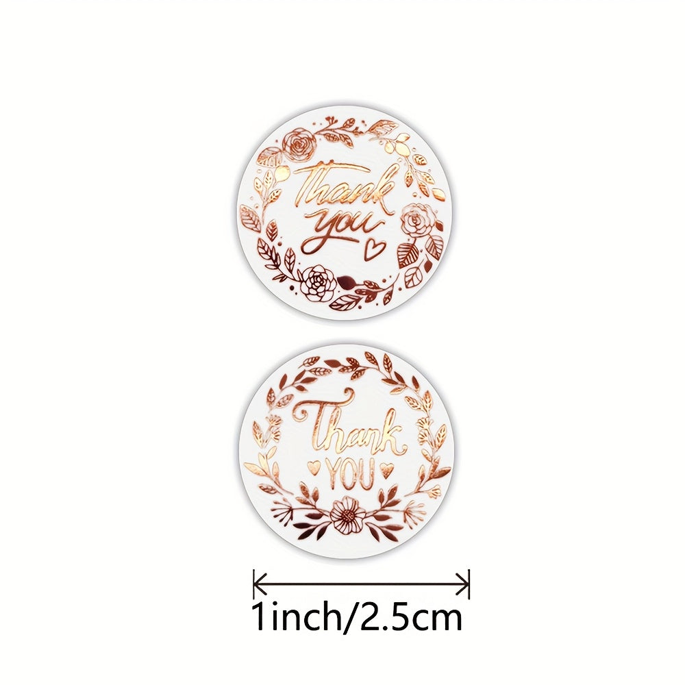 500pcs Round Rose Golden Thank You Stickers, Embroidered Glossy Finish, Self-Adhesive Paper Labels for Wood Surface, Single Use, Striped Pattern, Supernatural Theme, Party Wedding Holiday Gift Stationery
