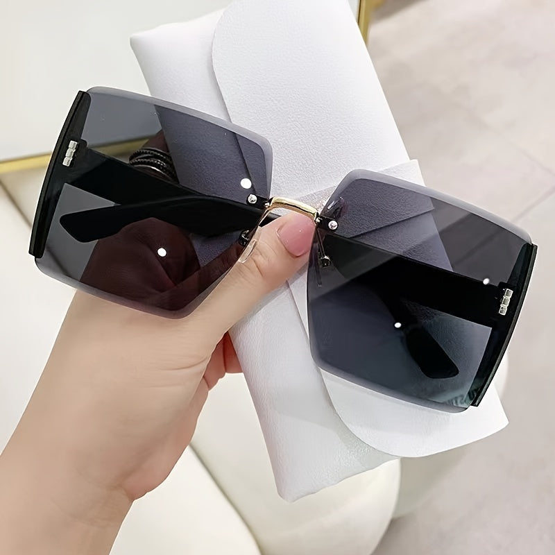 New Rimless Sunglasses, Women's Retro Trend, Light Luxury, Large Frame Sunglasses, Tourist Street Photography, Anti-glare Sunglasses