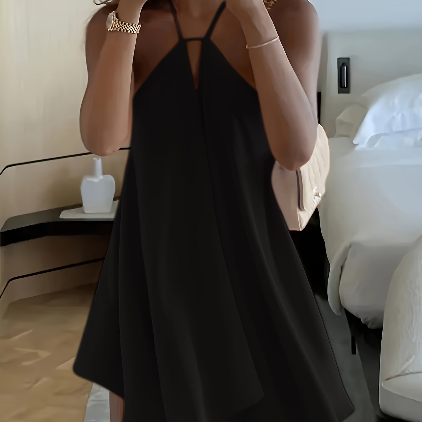 Women's Sexy Backless V-Neck A-Line Dress - Sleeveless, Tie-Back Waist, Flowy Orange Mini Dress for Summer, Beach & Casual Outings