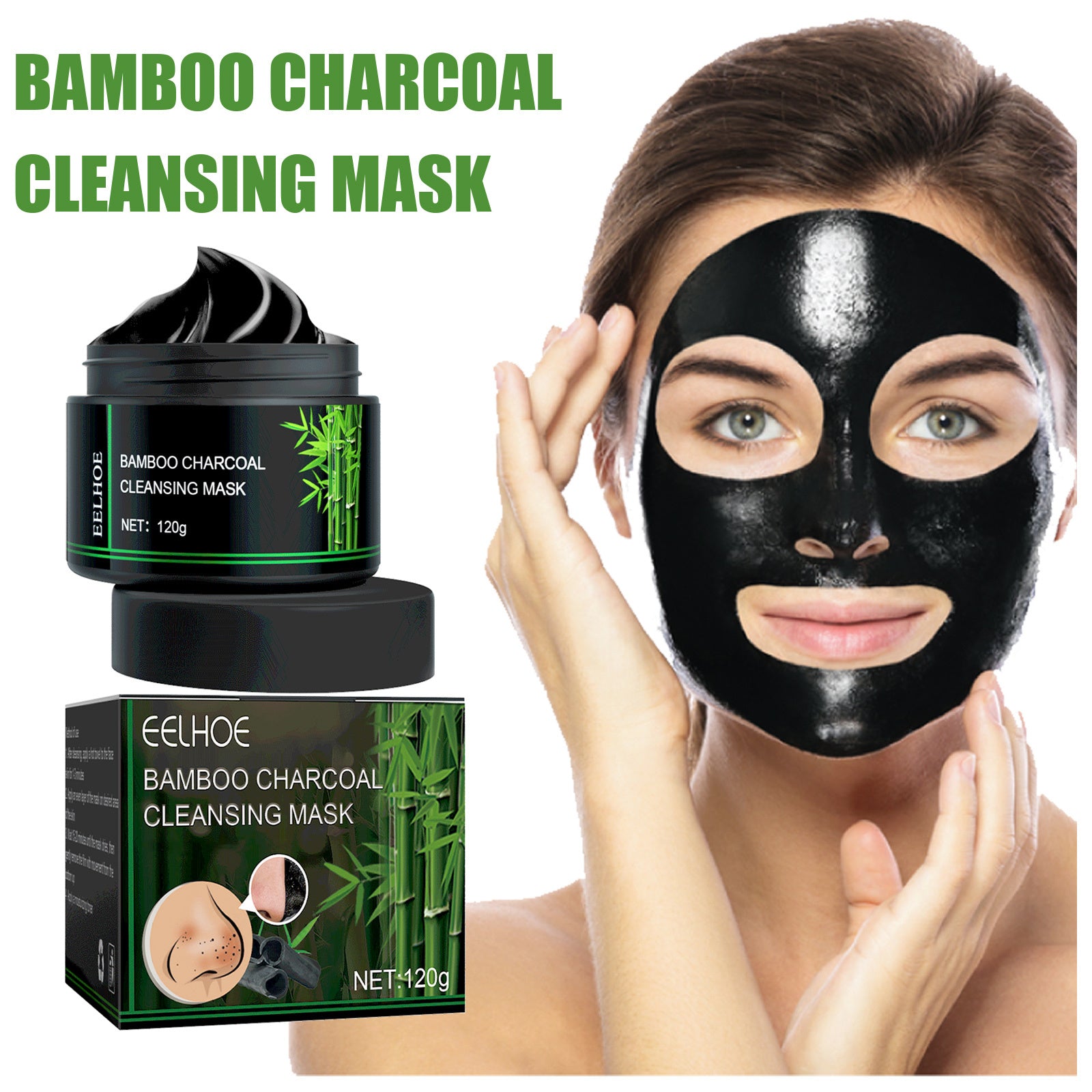 2pcs, 120g/ 4.23oz, Unisex Adult Bamboo Charcoal Facial Cleansing Mask, Contains Bamboo Charcoal, Aloe Vera, Alcohol-Free, Moisturizing - Suitable for All Skin Types