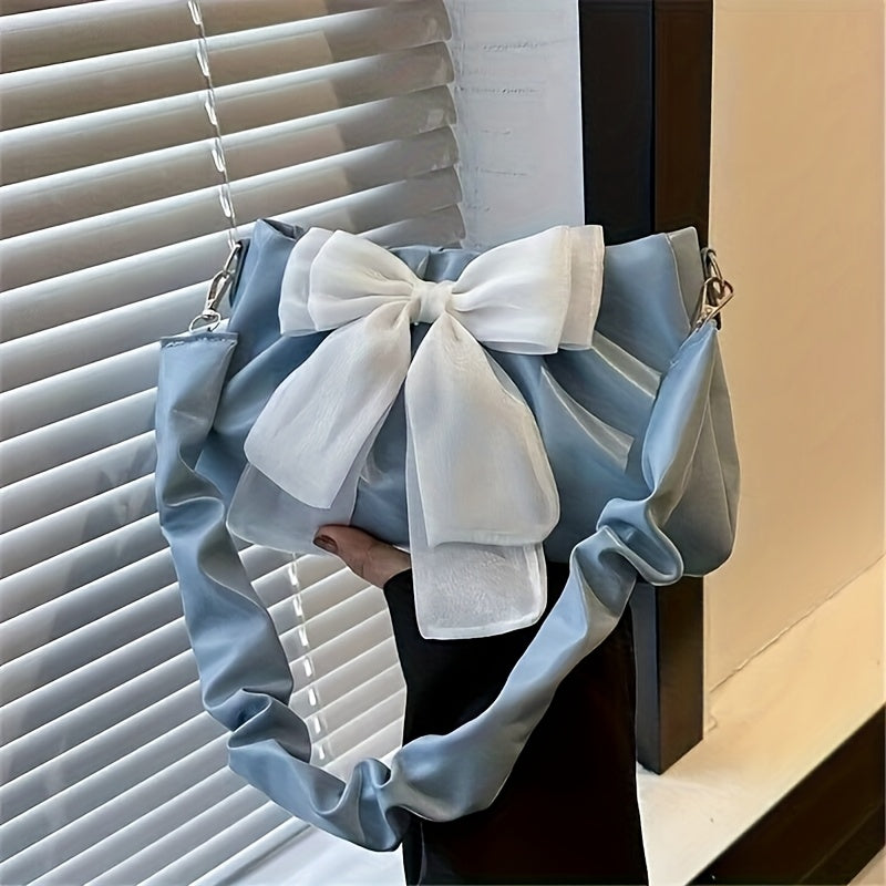 Four One Chic Sweet Style Bowknot Shoulder Bag, Solid Color Messenger Handbag with Magnetic Closure and Polyester Lining