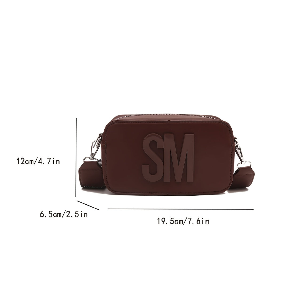 Stylish Crossbody Bag with Wide Strap – Trendy Solid Color Shoulder Bag Featuring Bold "SM" Letter Design, Zip Closure, and Polyester Lining – Available in Coffee Brown, Light Brown, Magenta, White, Red, Green, Black, Sma