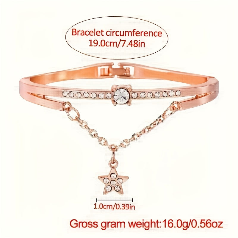 Fashionable Women'S Quartz Watch And Bracelet Set, Analog Round Dial, Shock-Resistant Alloy Band And Case, Non- with Button Battery - 1 Watch + 1 Bracelet Combination Package, Gift for Eid, Ramadan